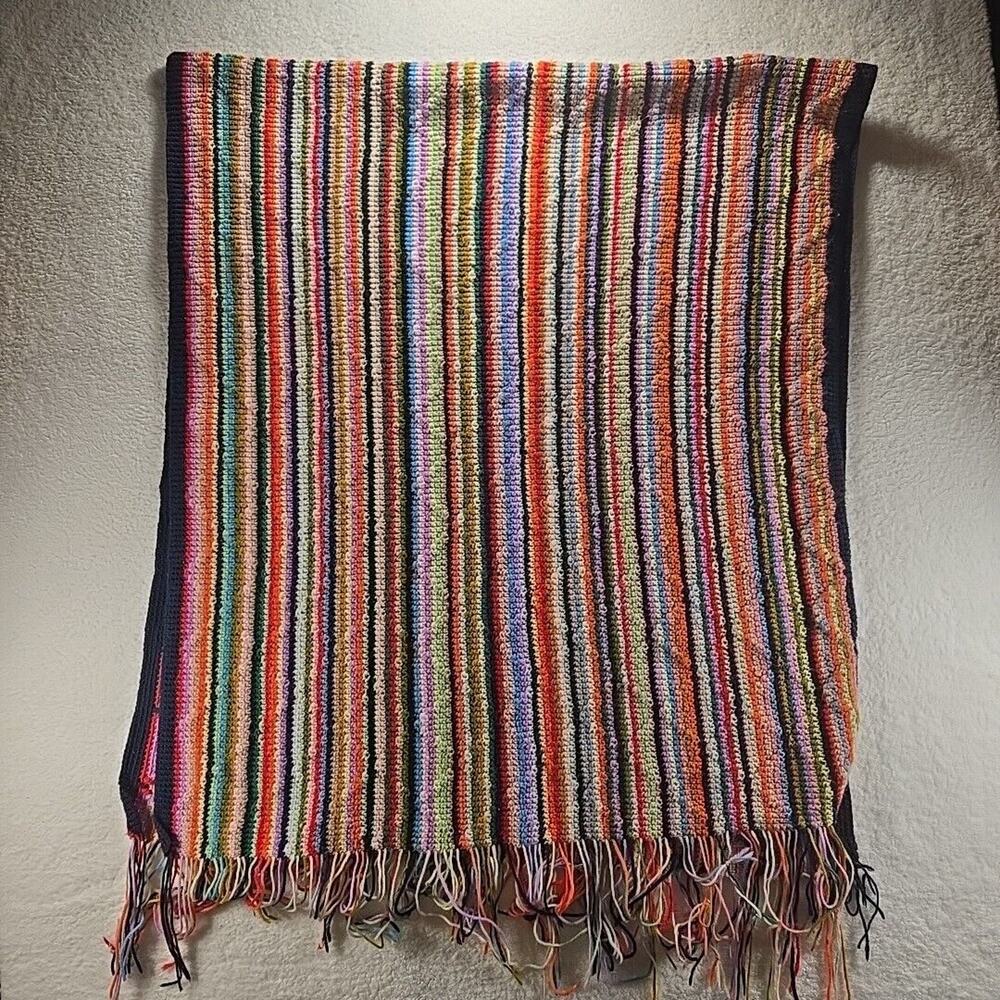 Handmade Crochet Afghan Throw Granny Blanket Rainbow 84x36